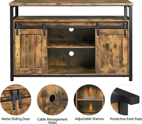Miniatura 9 de Topeakmart Soporte de TV de granja para TV de 55 pulgadas, centro de entretenimiento alto con puertas corredizas de granero y armarios