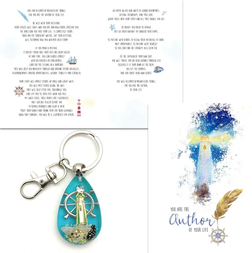 Miniatura 2 de Smiling Wisdom Tarjeta de graduación Tarjeta de felicitación de autor de tu vida y luz para otros llavero de faro set de regalo Consejos