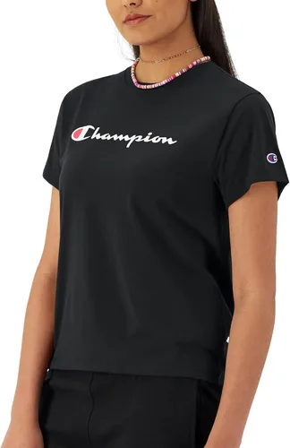 Champion - Camiseta clásica de manga corta para mujer, ajuste estándar, logotipo de script