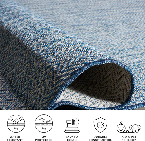 Miniatura 4 de SAFAVIEH Alfombra Lavable para Exteriores Colección Courtyard - Pasillo de 2'3" x 6'7", Azul Marino y Gris, No Desprende Pelusa y Fácil Limpieza