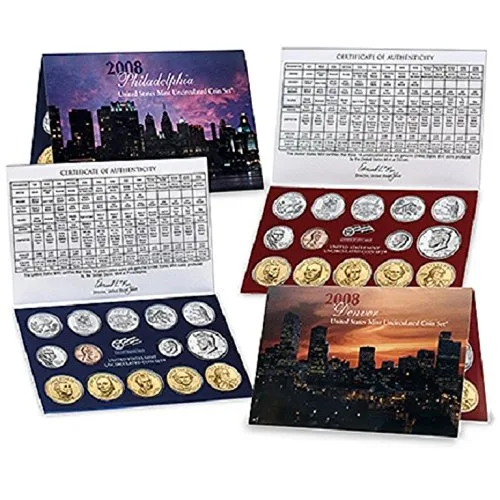 2008 P, D U.S. Mint - Juego de 28 monedas sin circular con CoA sin circular