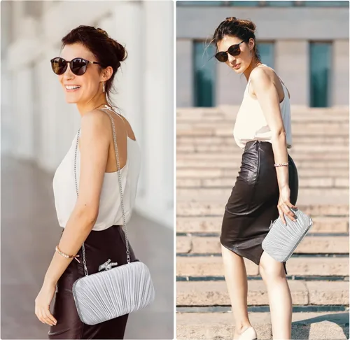 Miniatura 2 de Bolsos para mujer, bolso de noche, bolsos formales con pliegues para mujer con cadena para graduación, boda, fiesta de etiqueta negra
