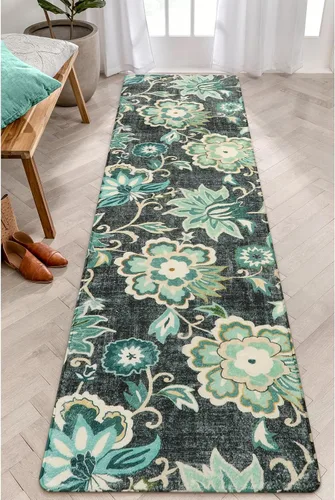 Miniatura 14 de Lahome - Tapete floral con estampado de cachemira, lavable, antideslizante, pequeño, anti-manchas, suave, para baño, entrada, dormitorio, Negro