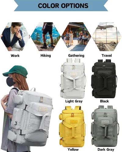 Miniatura 8 de Bolsas de viaje grandes para hombres y mujeres, bolsa de gimnasio deportiva de 50 litros con bolsillo húmedo, bolsa de viaje impermeable, mochila