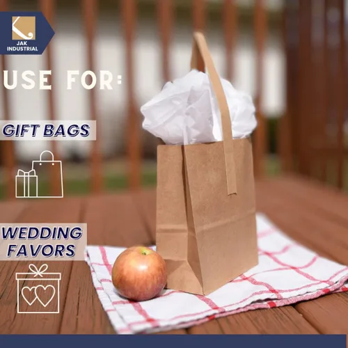 Miniatura 5 de Bolsas pequeñas de papel Kraft de 8 x 6 x 3.5 pulgadas con asas de papel - Bolsa de manzana/productos (25)