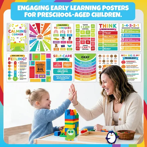 Miniatura 6 de Sproutbrite Paquete de 12 pósteres de esquina calmantes de 12 x 16 pulgadas para decoración de aula, carteles educativos para escuela primaria