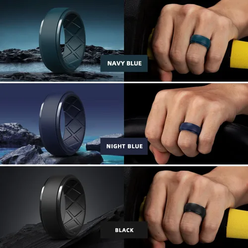 Miniatura 69 de Egnaro - Anillos de silicona para hombre, 25/64 pulgadas (10 mm) de ancho y 3/32 pulgadas (2.5 mm) de grosor, alianzas de boda de goma, paquete