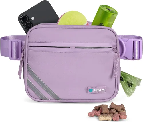 PetAmi Bolsa de paseo para perros, bolsa cruzada para entrenamiento de mascotas, correr con dispensador de bolsas de excrementos, cinturón ajustable