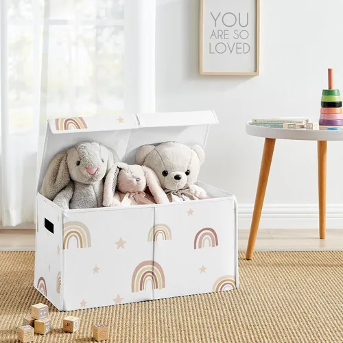 Miniatura 2 de Sweet Jojo Designs Caja de almacenamiento de juguetes de tela bohemia con arco iris para bebé, habitación de niños, color rosa pálido, oro rosa