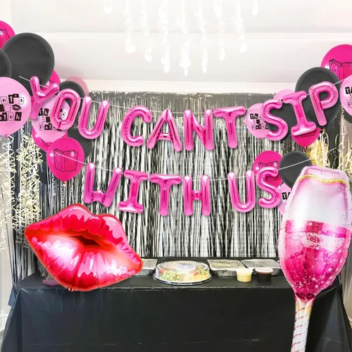 Miniatura 7 de LaVenty Decoración de fiesta con texto en inglés «You Can't Sip With Us», decoración de fiesta de cumpleaños de niña significativa para despedida