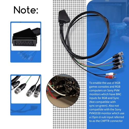 Miniatura 4 de XTPTFABS Cable hembra RGB Euro SCART a 4 RGB BNC y 2 RCA adaptador de audio y videojuego, uso para monitores Sony PVM serie BVM, monitor JVC Series
