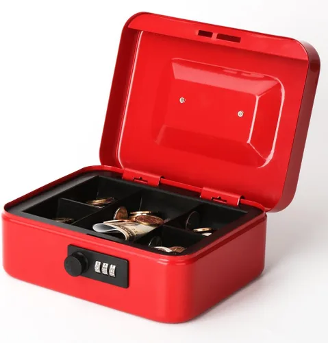 Miniatura 2 de Decaller Caja de dinero con cerradura de combinación, caja de seguridad de metal pequeña con bandeja de dinero, 7 4/5 x 6 4/5 x 3 3/5 pulgadas