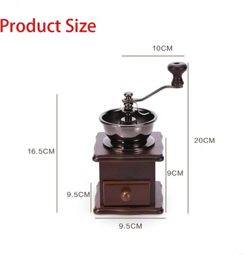Miniatura 7 de Molinillo de café manual de madera, estilo vintage, molinillo de café de mano, molinillo de café con manivela de cerámica, cepillo de limpieza Marrón