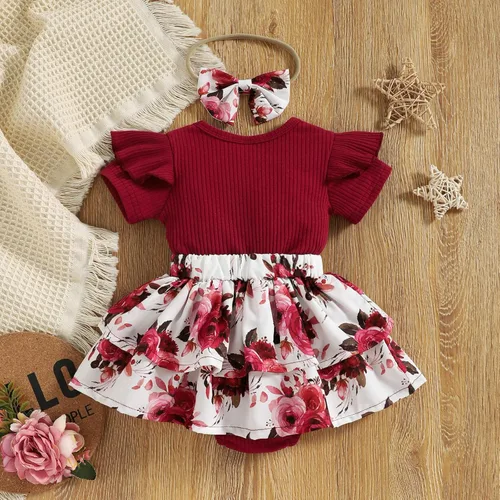 Miniatura 3 de Conjunto de vestido de mameluco para niñas con letras florales, estampado de mamá, con volantes, ropa corta, diadema