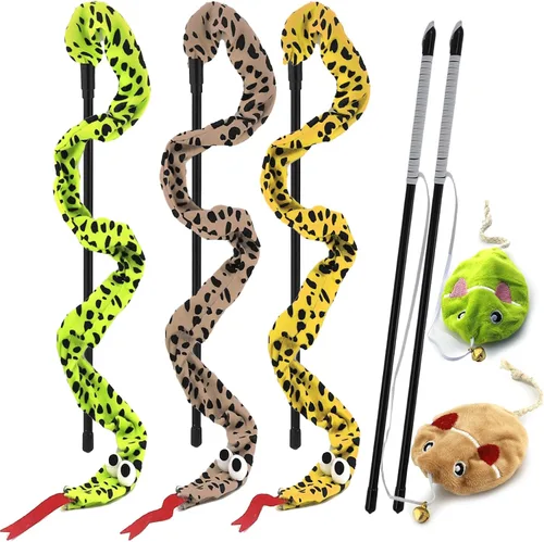 Miniatura 7 de Varita interactiva de juguete para gatos con ratón de hierba gatera, varita provocadora para gatos con cuerda arcoíris para gatos adultos aburridos