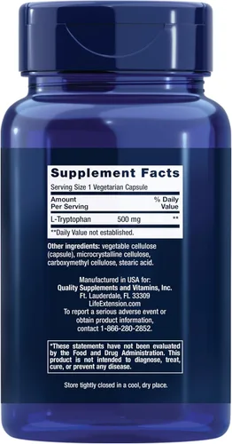 Miniatura 2 de Life Extension L-Tryptophan, 500 mg, Encourages Healthy Serotonin Levels and Promotes Healthy Sleep, Mood, Stress Response & Satiety, Gluten-Free