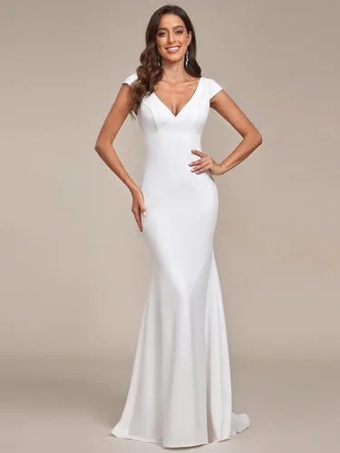 Miniatura 4 de Ever-Pretty Vestido de novia largo con cuello en V profundo y espalda abierta para mujer 0171A