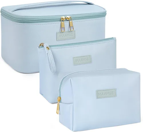Miniatura 11 de MAANGE Bolsa de Maquillaje - Bolsa de Cosméticos Grande con 2pcs Bolsas de Maquillaje Pequeñas Bolsa de Maquillaje de Cuero Portátil de Viaje Juego