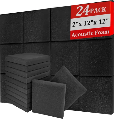 Miniatura 19 de Paquete de 24 paneles acústicos de espuma Saiqiang con aislamiento de sonido, paneles de espuma de 1 x 12 x 12 pulgadas, paneles de absorción