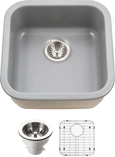Miniatura 11 de Houzer Platus PTB-1919 WH - Fregadero de barra cuadrada de arcilla refractaria de 19 pulgadas para cocina o bar, duradero, resistente a Blanco