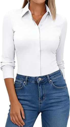 Miniatura 3 de Aoudery Button Down Shirts for Women Slim Fit Long Sleeve Stretch Dress Shirts Work Shirt Wrinkle Free