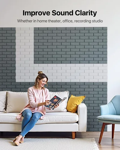 Miniatura 4 de Paneles de pared acústicos autoadhesivos, paquete de 12 paneles absorbentes de sonido en ladrillo, paneles de espuma de alta densidad con Gris-oscuro