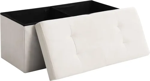 Miniatura 17 de Otomano de Almacenamiento Cúbico Pequeño, Reposapiés Plegable, Asiento Cuadrado, Otomano Acolchado de Lino Beige