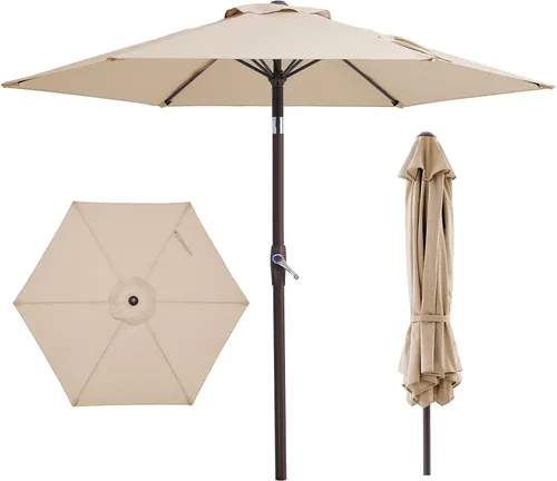 Miniatura 14 de JEAREY Sombrilla de patio de 7.5 pies con 6 varillas resistentes, botón de inclinación/manivela, sombrilla de mesa para jardín, terraza, patio Azul