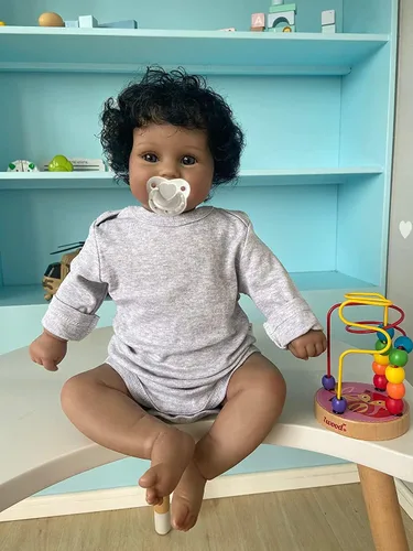 Miniatura 5 de Angelbaby Muñeca de Bebé Reborn Afroamericano Realista Niño Negro, 20 pulgadas de Vida Real Silicona Suave con Peso Sonrisa Muñeca de Bebé Recién