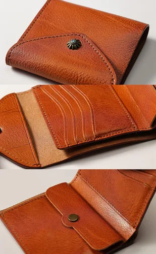 Miniatura 6 de IJUN Billetera pequeña plegable de cuero de grano completo para mujer, piel de vaca curtida vintage, Naranja, Casual