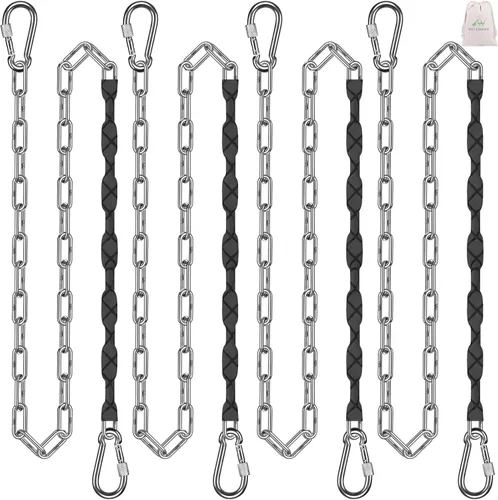 Miniatura 9 de SELEWARE 2 cadenas de columpio resistentes de 85 pulgadas, cadenas colgantes de acero inoxidable de capacidad de 1000 libras con 4 mosquetones, kit