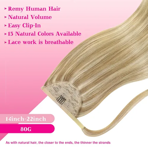 Miniatura 3 de VeSunny - Extensiones de cabello humano remy lacio de 14 a 24 pulgadas, con clip para cola de caballo, juego de extensiones de cabello humano
