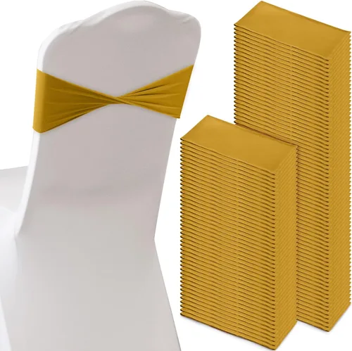 Miniatura 9 de Frienda 120 cintas elásticas de elastano para silla, bandas elásticas para fundas de silla, lazos sin hebilla para bodas, recepciones, eventos, Oro