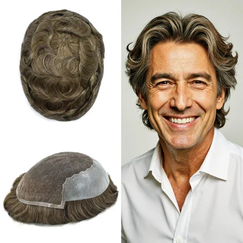 Miniatura 11 de Toupee - Sistemas de reemplazo de cabello para hombre, encaje frontal suizo, nudo blanqueado, pieza de cabello humano natural 1# negro azabache, 8 x