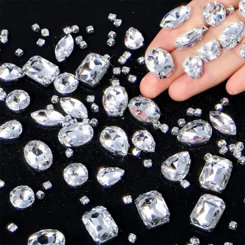 Miniatura 19 de WILLBOND 156 piezas de diamantes de imitación para coser con garra, diamantes de imitación de cristal con base plana, gemas con engaste de metal