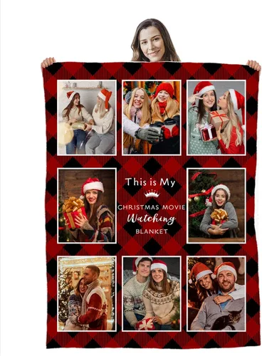 Miniatura 8 de Manta de collage de fotos personalizada, manta de franela suave, regalos para seres queridos 4 Fotos con texto