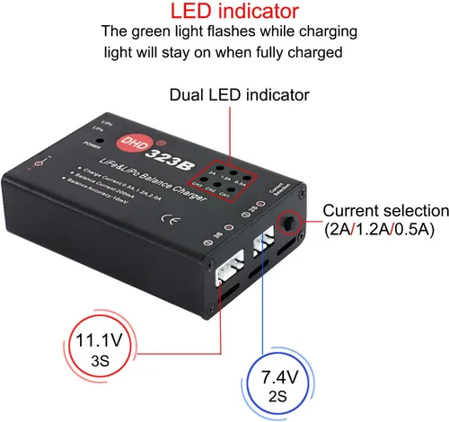 Miniatura 4 de 20W 2A 323B RC Cargador de equilibrio de batería para 2S 3S 7.4v 11.1v LiPo 6.6V 9.9V Life RC Battery Pack y RC Car Drone Truck Helicóptero Airsoft