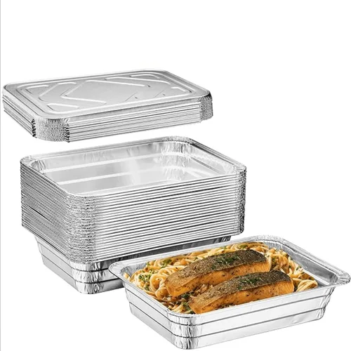 Miniatura 3 de Rectangular Aluminum Lid for 5 LB Aluminum Oblong Pan Foil Laminated Underside for Heat Retention Disposable Flat Covers for Catering Takeout