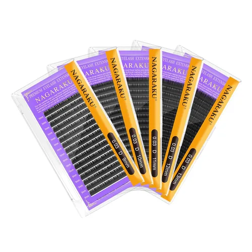Miniatura 194 de NAGARAKU Extensiones de pestañas, pestañas individuales, 0.05mm, rizo D, 15mm, clásico, negro mate, suave, natural, profesional, 16 filas, 0.05-D