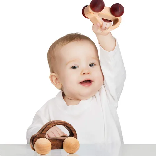 Miniatura 2 de Coche de empuje orgánico para bebés, juguetes de madera, 2 piezas, automóvil de madera y desarrollo de movimientos finos y juguetes Montessori
