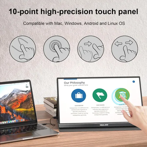 Miniatura 2 de Monitor portátil Pantalla táctil de 15.6 pulgadas 1080P USB-C HDMI Pantalla de computadora HDR IPS Pantalla de cuidado ocular 100% sRGB con cubierta