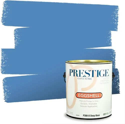 Miniatura 10 de Prestige Paints. - Base y pintura para exteriores en un solo galón, 1 galón. plano, comparable con Sherwin Williams Topsail. SW159-azul hechizante.