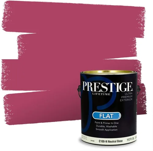 Miniatura 9 de Prestige Paints E100-T-SW6591 Pintura exterior e imprimación en uno, 1 galón, plano, combinación comparable de Sherwin Williams Amaryllis, 1 galón