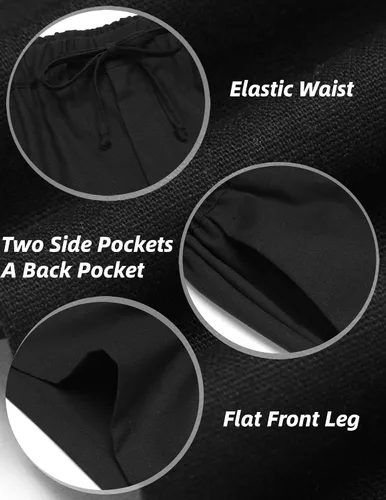 Miniatura 6 de COOFANDY Pantalones cortos de lino para hombre con cintura elástica y cordón para playa