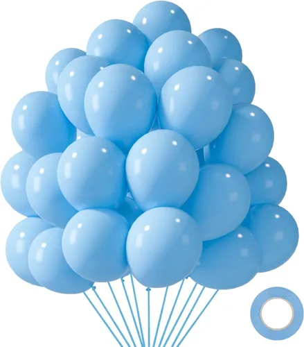 Miniatura 11 de LovesTown 110 globos de látex de 12 pulgadas con cinta para decoración de cumpleaños, baby shower, boda, fiesta, color azul (paquete de 2)