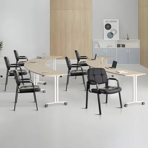 Miniatura 8 de CLATINA Silla de recepción de oficina con reposabrazos acolchado de cuero regenerado, silla ergonómica para sala de espera, vestíbulo, reunión, Negro