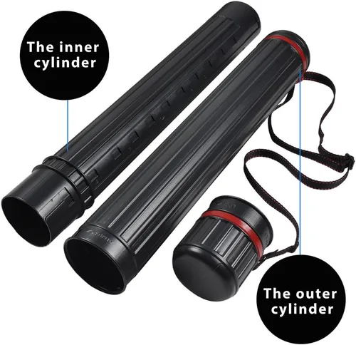 Miniatura 5 de DEWEL Tubo de dibujo, estuche de arte telescópico, tubo de plástico grande de almacenamiento negro que se expande de 25 a 40 pulgadas, tubo