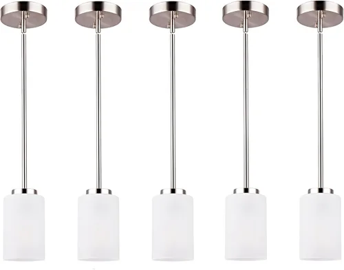 Miniatura 16 de Lámparas Colgantes Mini de 1 Luz, Candelabro Moderno Colgante Lámpara de Techo con Pantalla Blanca Esmerilada, Iluminación Colgante de Níquel