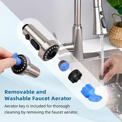 Miniatura 7 de Hibbent Cabezal de Grifo de Cocina Desplegable de Reemplazo, Boquilla de Rociador de Fregadero de 3 Funciones con 15 Adaptadores, Compatible