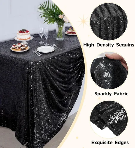 Miniatura 2 de Juya Delight Mantel rectangular negro de lentejuelas de 50 x 80 pulgadas para fiesta, cena, banquete, festival, boda, aniversario, exposición, mesa